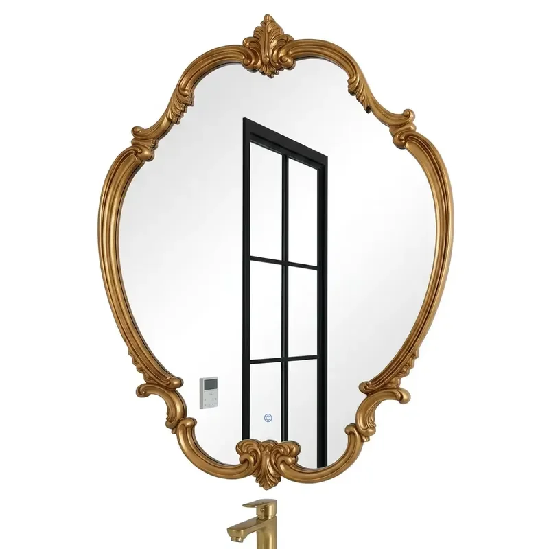 French Retro Carved Wall Mirror Unique Shape Decorative Hanging Glass for Living Room Bedroom Home Interior Design Vintage