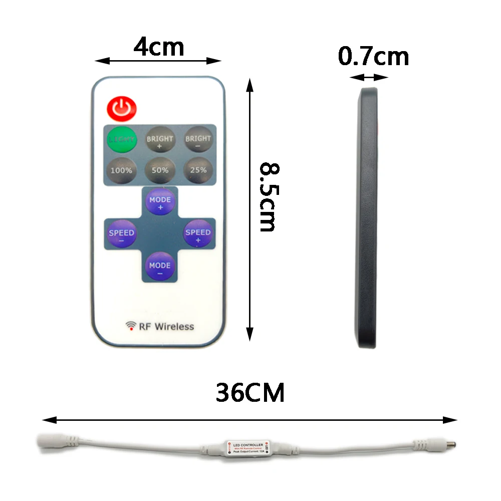 Mini kontroler ściemniacz Led 12V 12A bezprzewodowy pilot RF do sterowania pojedynczy kolor oświetlenie fluorescencyjne DC5V-24V Dimmer