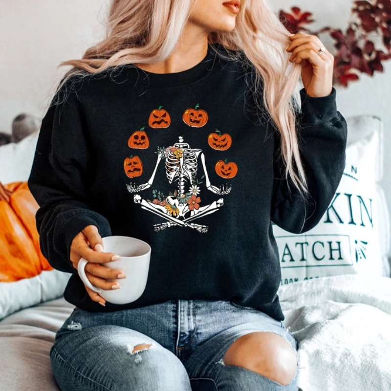 

New in Hoodies & Sweatshirts Pumpkin Halloween Skeleton Halloween Pumpkin Fall Sweatshirt Retro Funny Halloween Unisex Hoodied