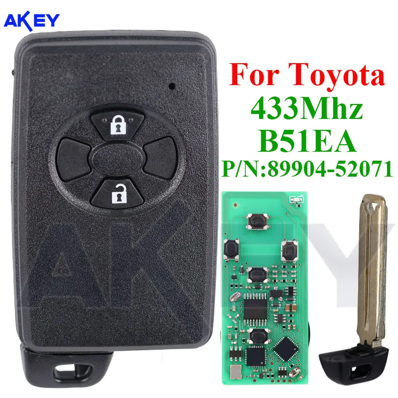 2 Buttons Remote Control Car Key for Toyota Corolla Auris Rav4 Yaris 2006+ 89904-52071 P1 4D 433Mhz B51EA Keyless Start