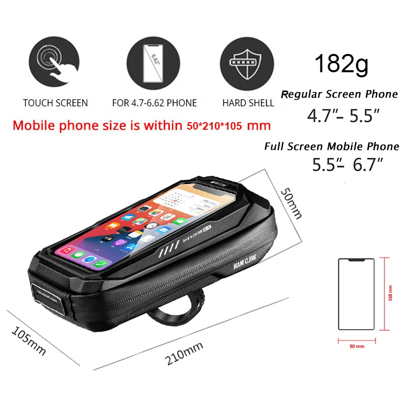 WILD MAN Rainproof Bicycle Front Top Tube Bag Touch Screen Cycling Phone Bag Bike Bag 6.7 Inch Phone Case Bicycle Accessories