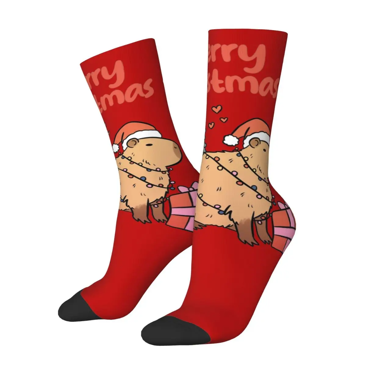 Fashion Merry Christmas Cute Capybara Football Socks Polyester Crew Socks for Unisex Non-slip