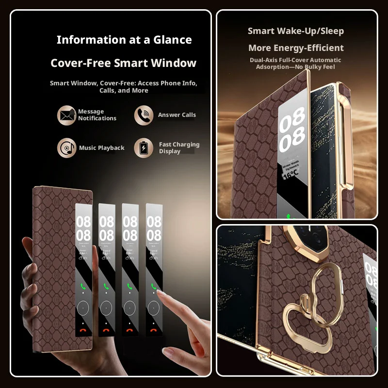 Premium Leather Case For Huawei Mate XT2 Smart Window Universal 360° Rotating Ring Stand Central-Axis Hinge Protection Cover