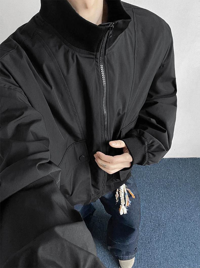 

Ретро-куртка в американском рабочем стиле для мужчин, свободного кроя, для активного отдыха, с молнией и декоративными пуговицами, из полиэфирного волокна