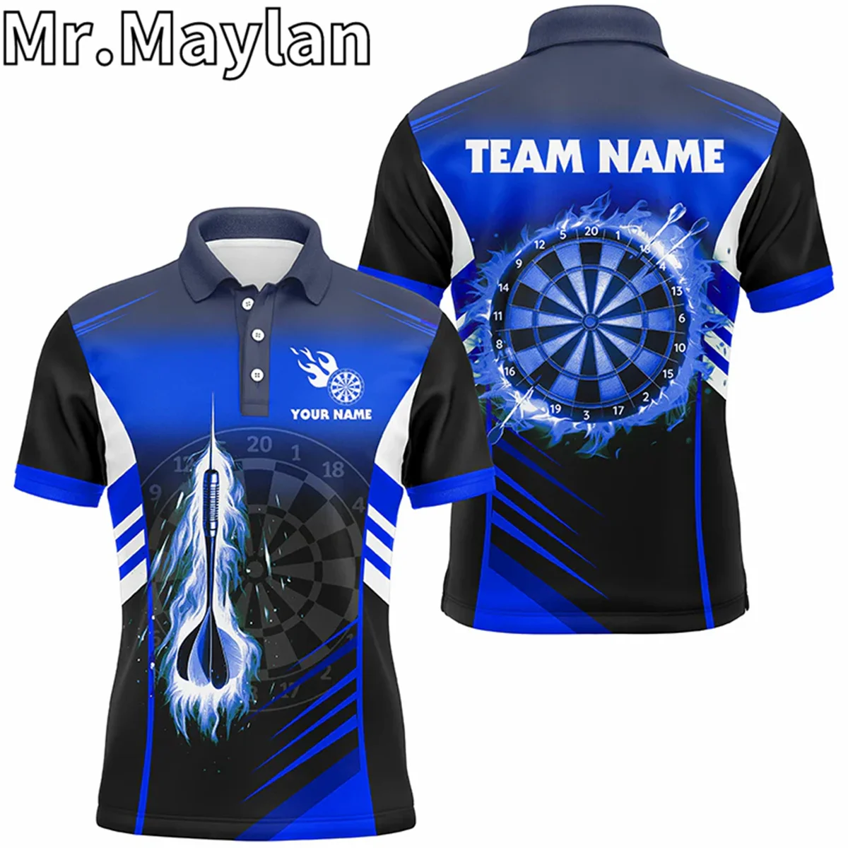 3D Personalized Darts Fire Arrow Blue Flame Sports Polo Shirts For Men Custon Darts League Team Jerseys Gifts For Darts Lovers