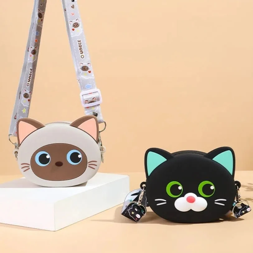 Tas kucing kasual kucing Siam tas silikon kucing hitam binatang imut tas selempang kucing lembut pelajar