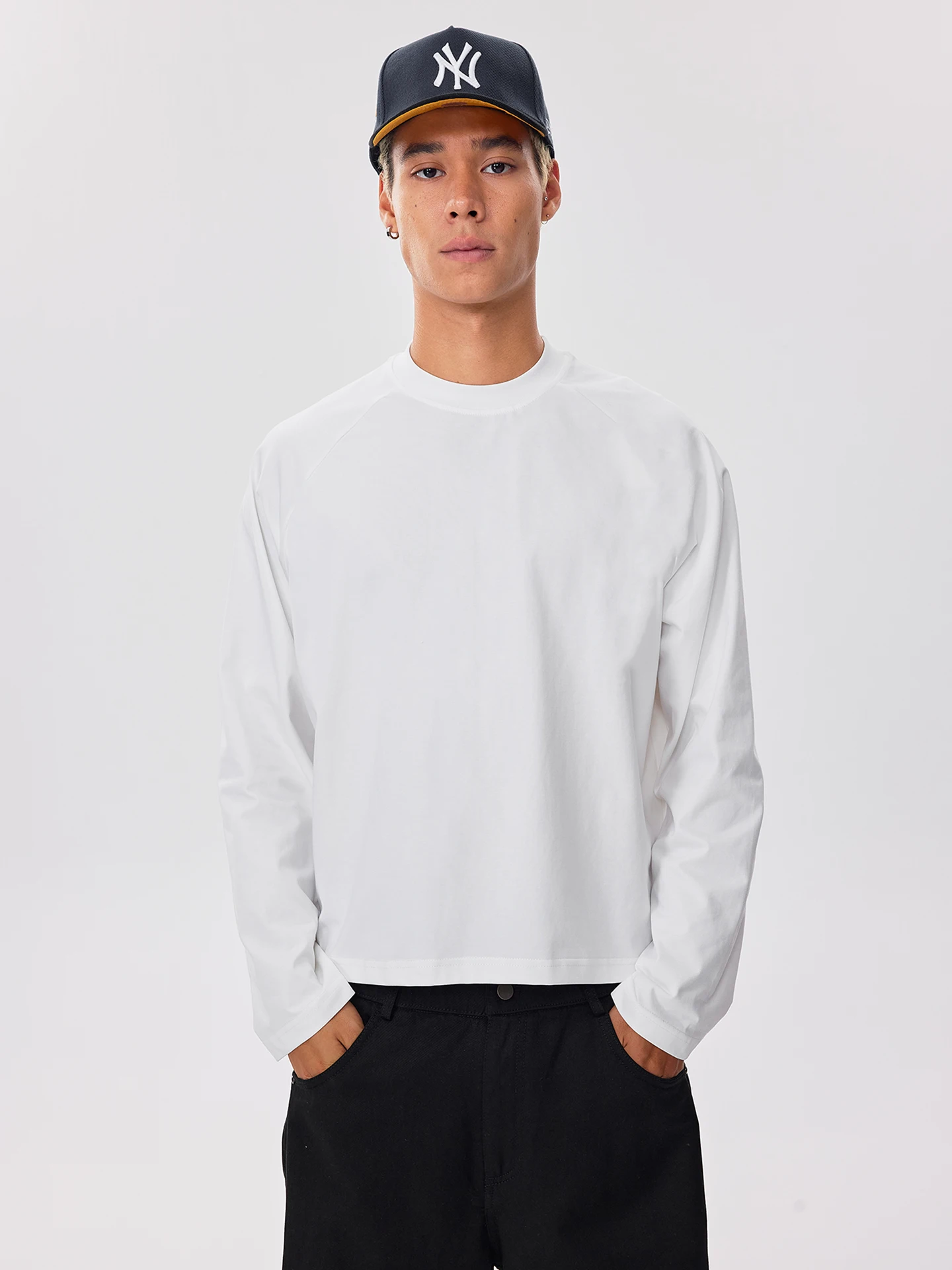 American Sle Boxy oulder Insert ort Wide Version round Ne Long Sve Heavy 300g Base irt Cleanfit Trendy T-irt f...