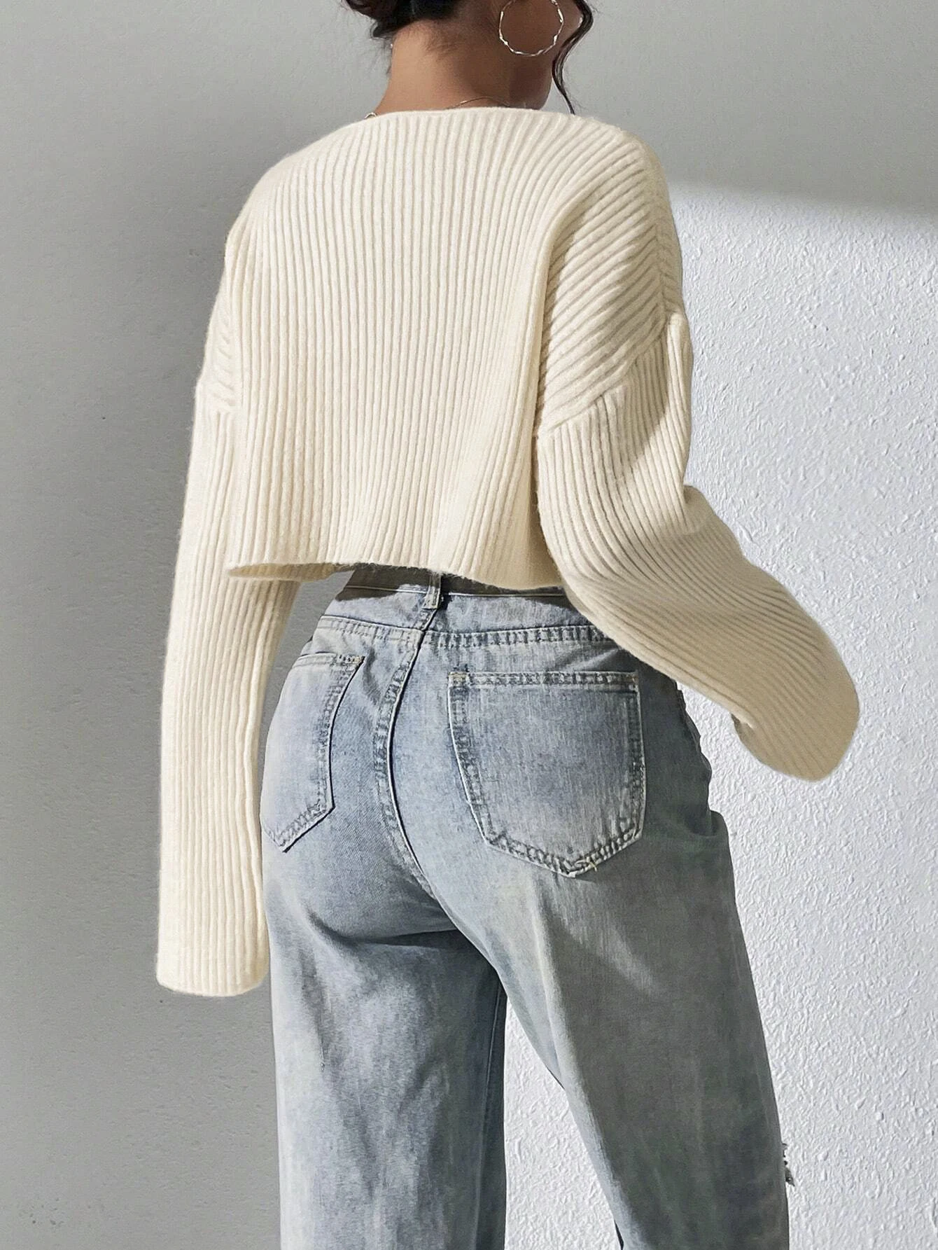 Pull tricoté à col en v pour femmes, couleur unie, haut ample avec Texture tridimensionnelle rayée, pull décontracté à la mode