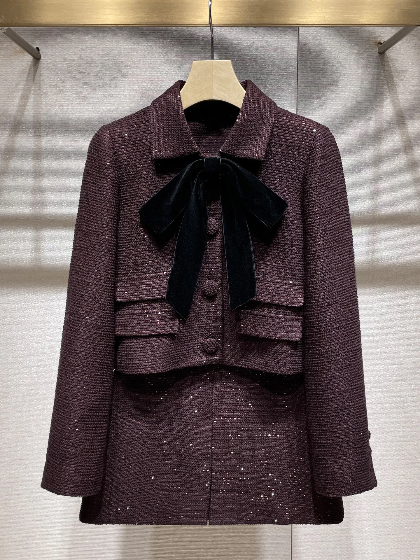 Temperament Bow Celebrity Short Jacket High Waist Skirt