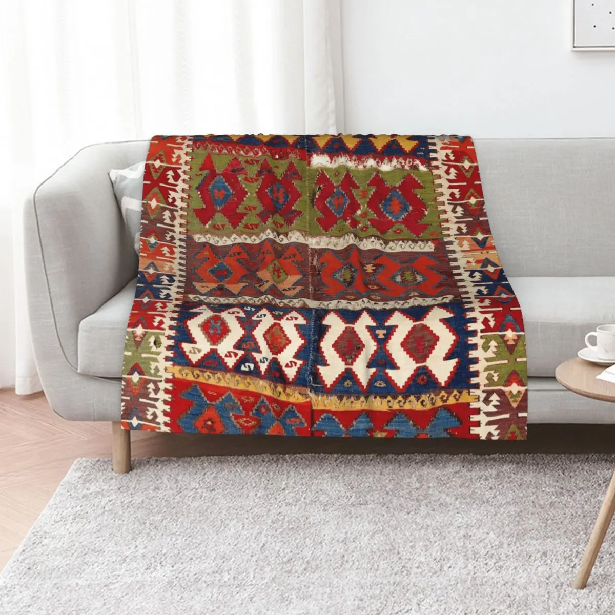 Mut Taurus Anatolian Kilim Print Throw Blanket Extra Large Throw Thins Vintage manga Summer for winter Blankets