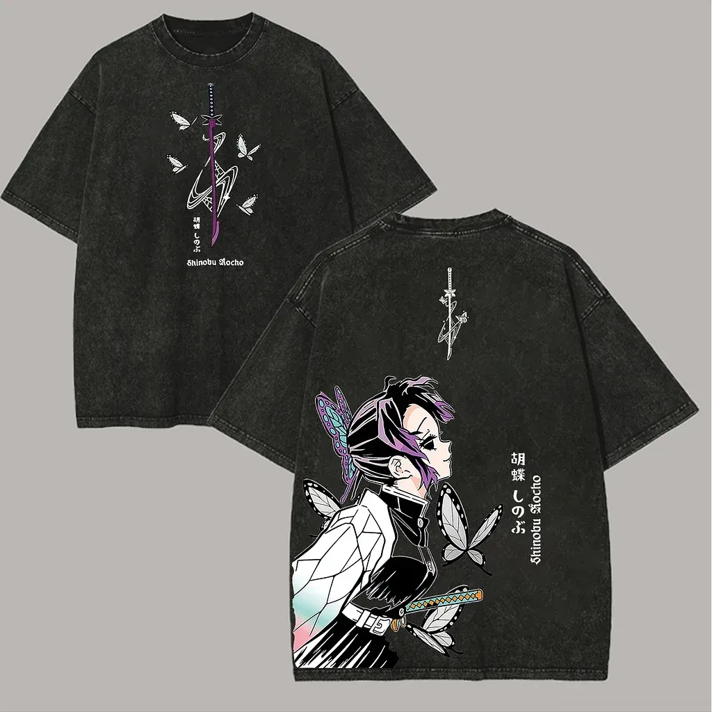 2025 Estate Nuovo Modo di Vendita Caldo Anime Demon Slayer Lama Lavaggio T-Shirt da Uomo in Cotone da Donna Casual Allentato Harajuku T-Shirt