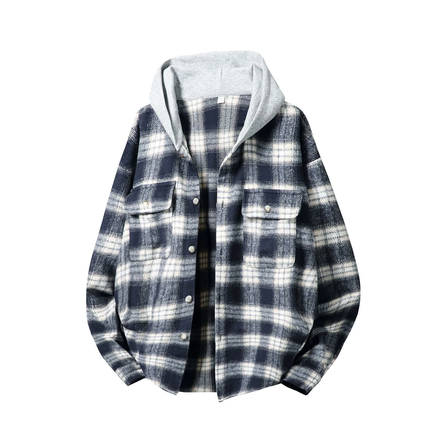 

Autumn and Spring Fashion Trend American Vintage Plaid Long Sleeve Shirt Men's Loose Sports Plus Size High-grade Hooded Shirt