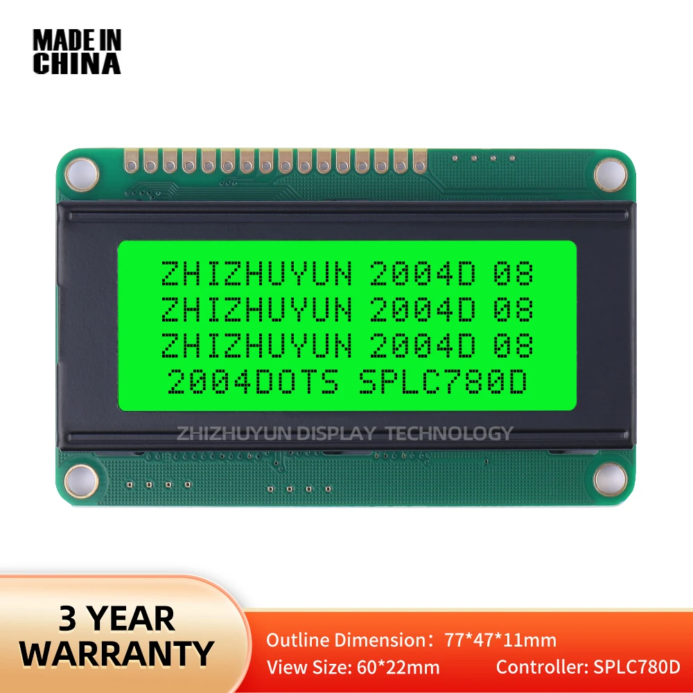 2004D LCD Character Screen High Brightness LED Light Dedicated PCB Board Emerald Green Light Multilingual LCD Module