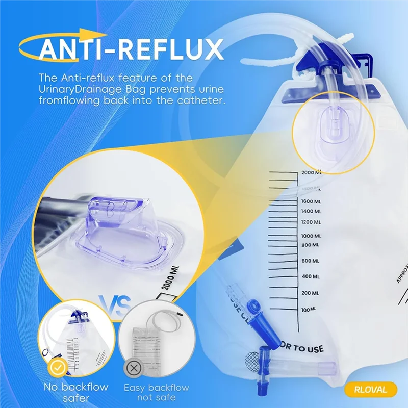 

AT02-мешки для дренажа мочи с дренажной трубкой - 6 шт., 2000 мл, пакеты для катетера в индивидуальной упаковке, антирефлюксная камера