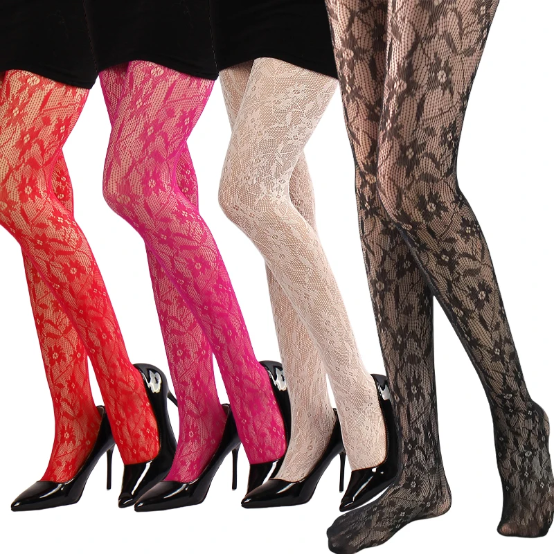 Women's Sunflower Pattern Fishnet Tights Colored Mesh Lace Floral Stockings Black Fishnet Pantyhose Little Floral Lace Tights