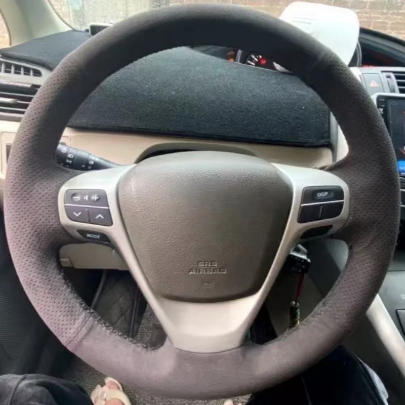 

Custom Hand-stitched Black Anti-slip Wear-resistant Comfy Suede Leather Car Steering Wheel Cover For Toyota Verso EZ Avensis