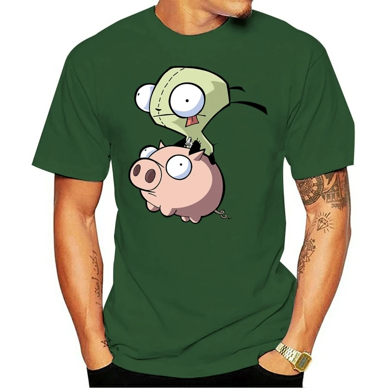 Funny GIR-PIG Tee Shirts designs punk rock Costumes for Men O-Neck Gir Invader Zim Perler Beads men's country t shirt Fabric