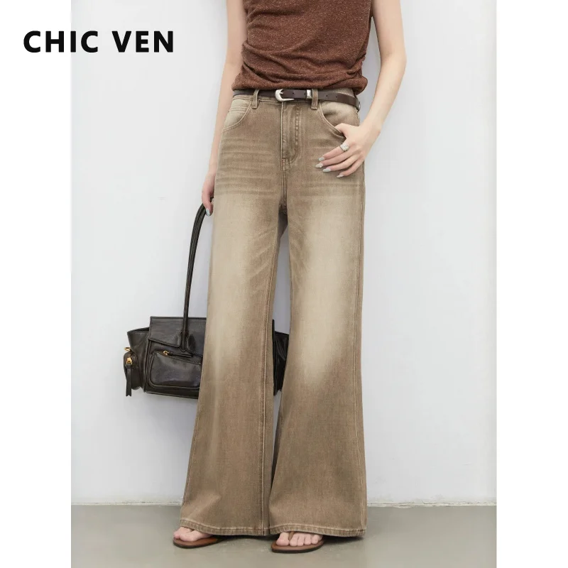 CHIC VEN Fashion Women Jeans New Gradient Wide Leg Denim Pants High Waist Slightly Flared Trousers Spring Autumn 2026
