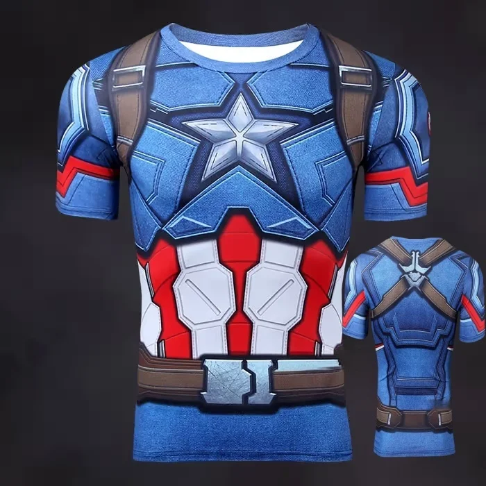 تي شيرت صيفي للرجال من COS Marvel Captain America ملابس تدريب اللياقة البدنية للبالغين والأطفال ملابس الوالدين والطفل #2