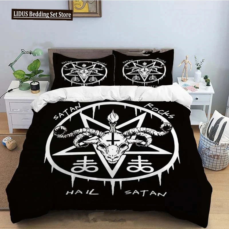 

Baphomet Duvet Cover King Queen Size Pentagram With Demon Satanic Goat Head Bedding Set For Boy Men Horror House Comforter Cover