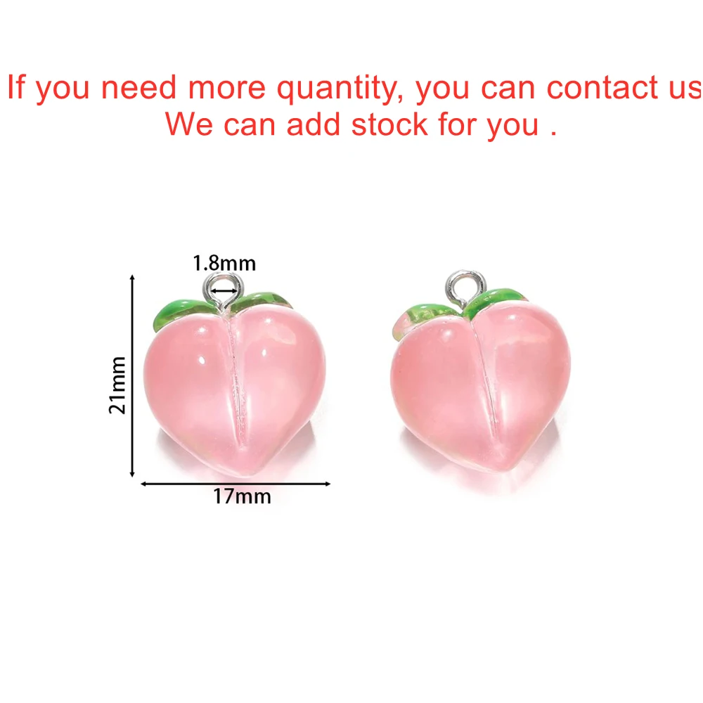 10pcs Cute Clear Pink Peach Resin Charms Pendant 3D Fruit Pendant For Earring Bracelet Keychain DIY Jewelry Making Findings