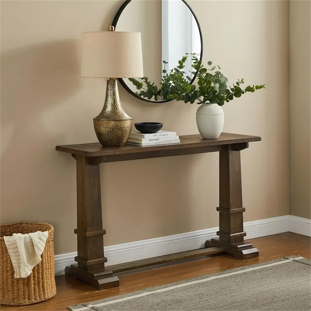 Wood Console Table Rectangular Trestle Base Rustic Farmhouse Style Adjustable Levelers Entryway Living Room Accent, Customized