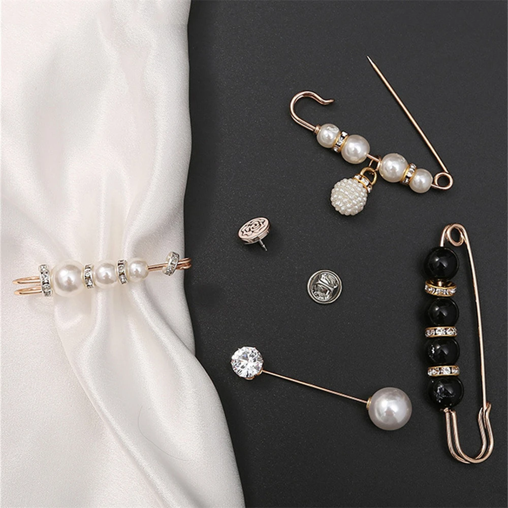 6 Teile/satz Mode Kleidung Broschen Taille Einstellung für Frauen Perle Revers Pin Pullover Kleid Brosche Pins Schnalle zubehör