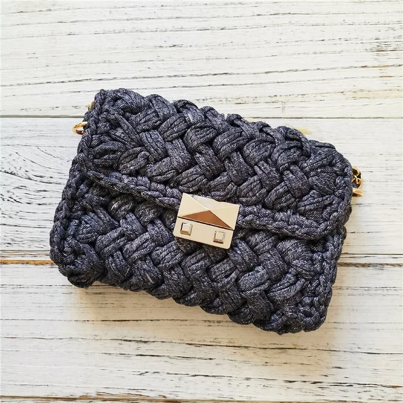 DIY Hyunya Same Style Woven Bag Crossbody One Shoulder Cloth Stripe Line Small Fragrant Wind Hand Hooked Woolen Bag