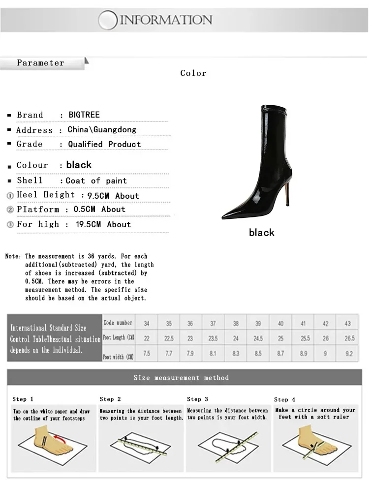 BIGTREE Shoes Stiletto Pointed Toe ANKLE Boots Black Patent Leather Sexy Thin High Heel Boots Winter Boots Pole Dancing
