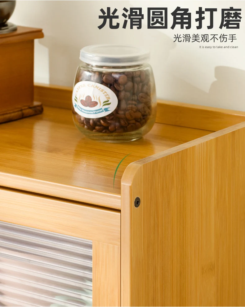 Natural Bamboo Storage Cabinets Dustproof Acrylic Doors Cup Holder Tea Set Display Kitchen Organizer Dining Room
