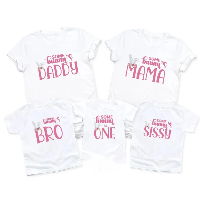 

Bunny 1st Birthday Tee Easter Mommy and Me Shirt Some Bunny Is One Unisex Family Birthday T Shirts