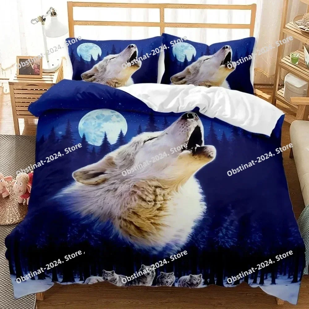 3D Printed Wolf Bedding Set Wild Snow Wolf Animal Duvet Cover Double Twin Full Queen King Adult Kids Bedclothes Quilt Cover