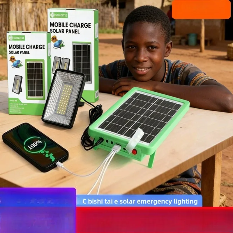 Portable Solar Powered LED Lamp Outdoor Camping Emergency Lighting Panel for Home Night Market Stall