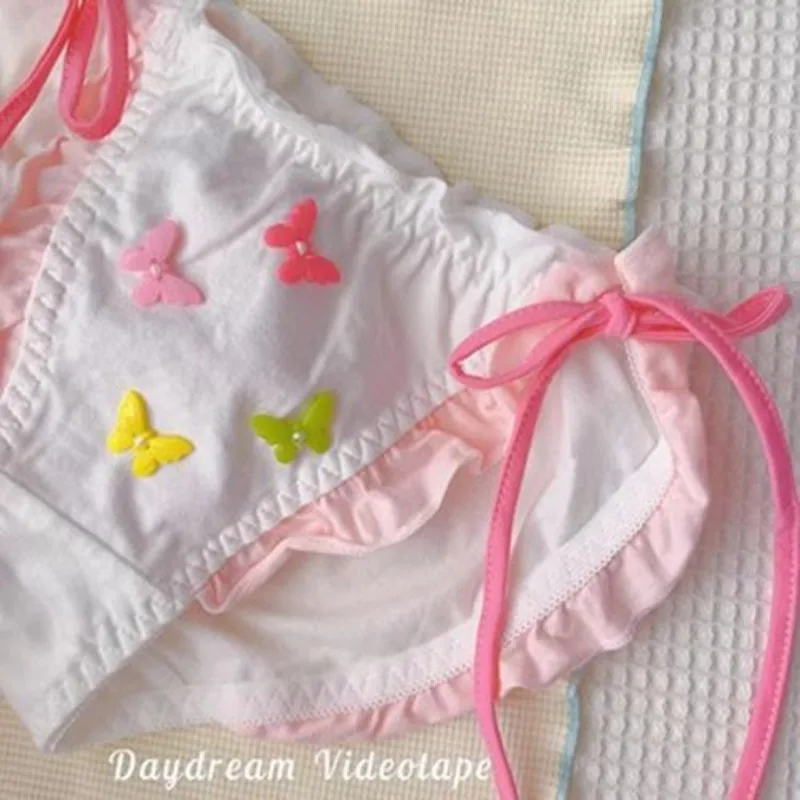 Y2K Style Underpants Small Butterfly Summer Fresh Unbinding Lace Up Underwear Sexy Cotton Japanese Sweet Girls Triangle Panties