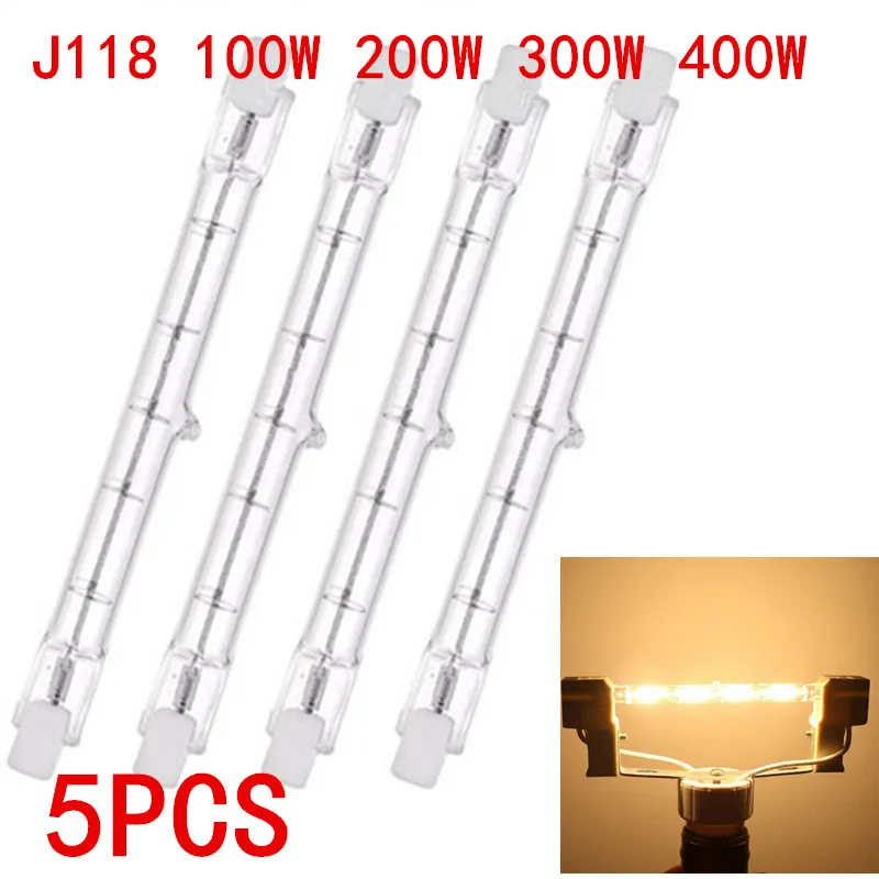 1/2/5PCS 100W 200W 300W 400W Halogen Lamp 118mm Double Ended Linear R7s Light Bulb AC220-240V Household R7s Halogen Bulbs
