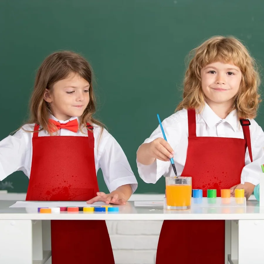 20 قطعة من مآزر حمراء قابلة للتعديل مع جيب مثالية للرسم أنشطة الطبخ والخبز متينة ومريحة