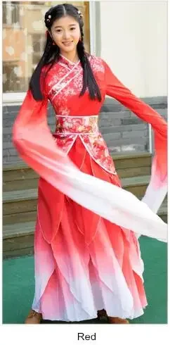 여자 핑크 긴 소매 중국 고전 무용 의상 블루 워터 슬리브 소녀 hanfu 공주 드레스 고대 요정 코스프레