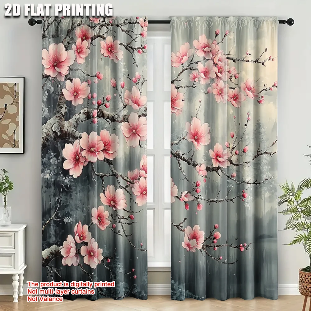 2pcs, Curtains Roller Blinds 2D print Cherry Blossom1 Versatile Durable Polyester (without rod) Versatile All for Bedroom &