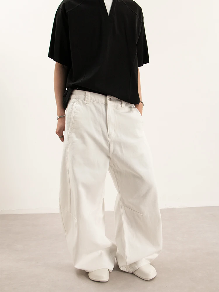 

Blindly American Retro White Curved Knife Jeans Loose Wide Leg Sle Casual Match for Men And Women Trendy Long Pants