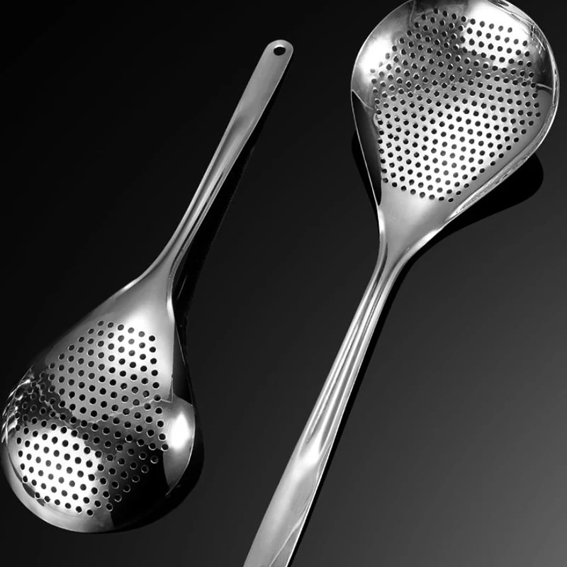 【Nice】Stainless Steel Strainer Spoon Skimmer Slotted Spoon Pepper Strainer Kitchen Colander SpaghettiDrain Spoon Food Filtration