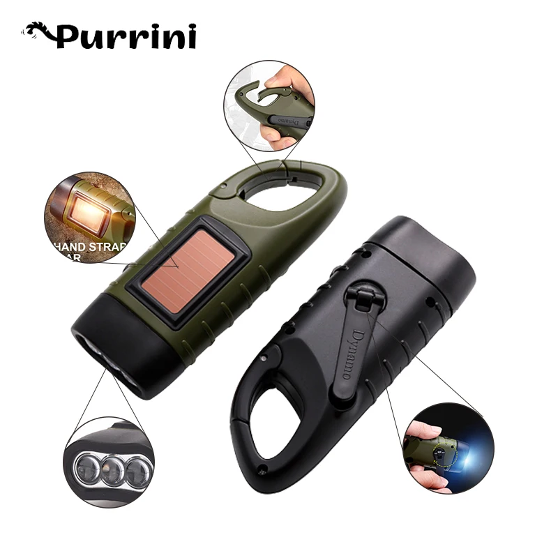 Portable Hand-cranked Generator Rechargeable Flashlight Led Solar Light Outdoor Camping Mountaineering Emergency Night Lamp