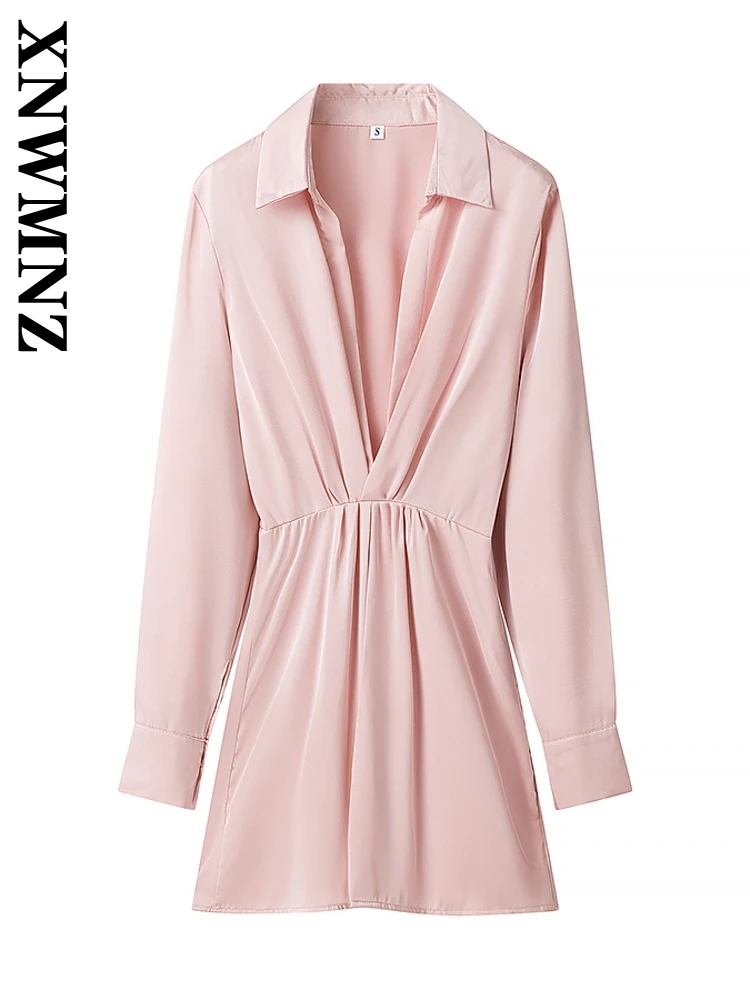 XNWMNZ 여성 트렌디 사이드 지퍼 미니 스커트, 긴 소매 턴다운 칼라 탑, 정사이즈 핏 원피스, 출퇴근 레이디 드레스, 2024 신상