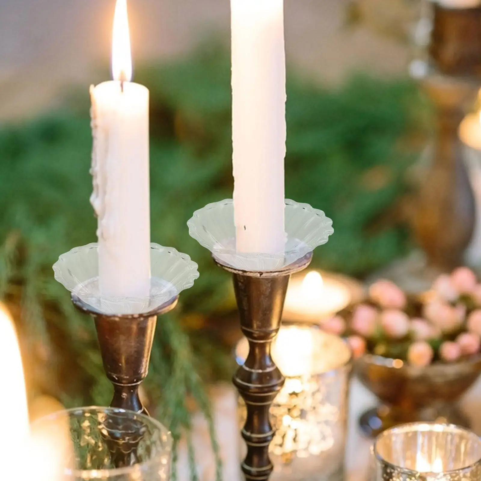 3Pcs Round Glass Drip Protectors Clear Wax Catcher Rings for Taper Candles Prevent Wax Drips Easy Clean Decorative