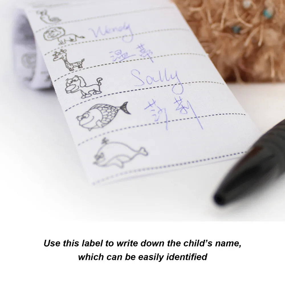 100Pcs Simple Cartoon Pattern Name Labels Wide Application DIY Mending Fabric Name Tags Garment Name Tags For School