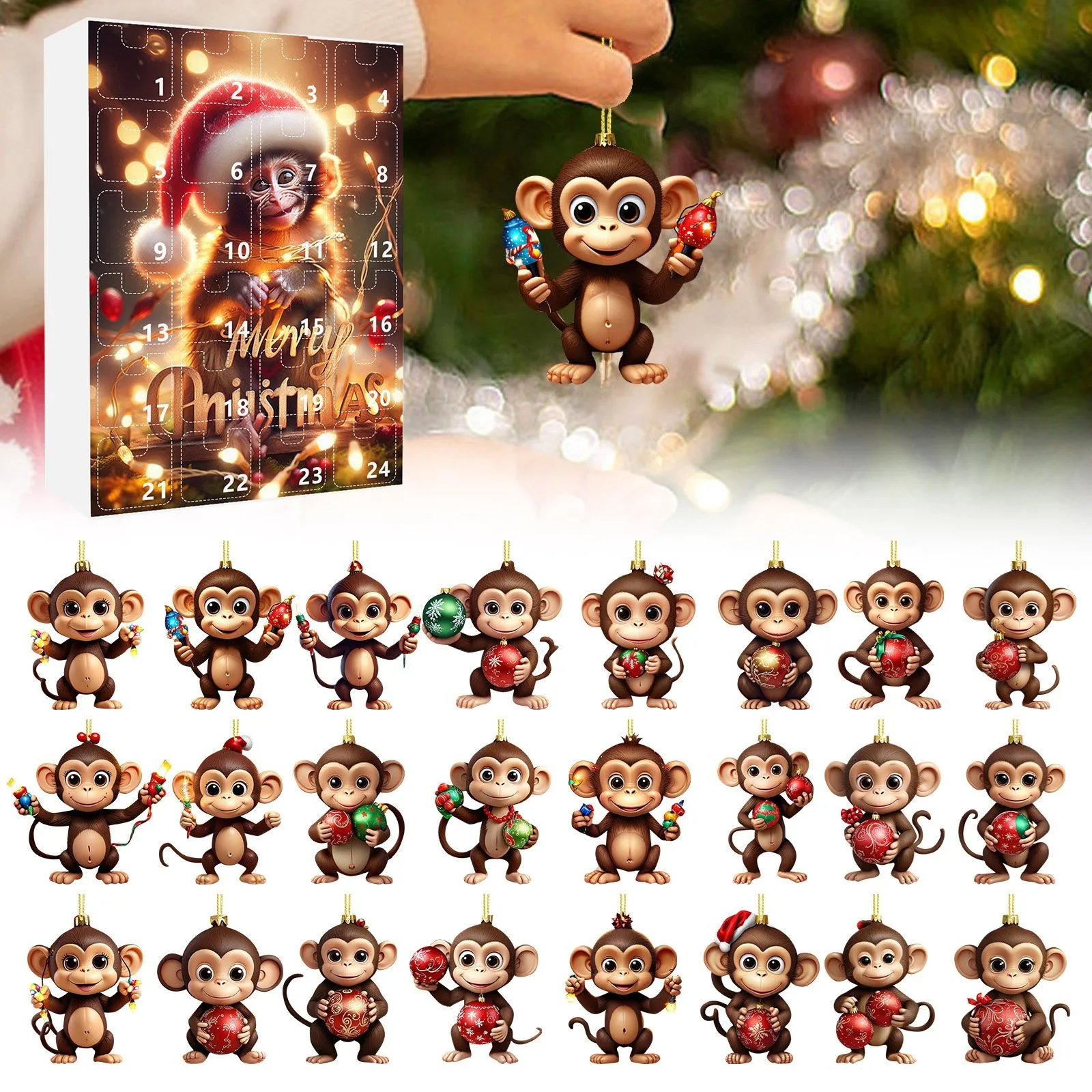 

2D Christmas Home Ornaments 2024 Christmas Holiday Advent Calendar Monkey 2D Ornaments Christmas Monkey Timer Sand 15 Minutes