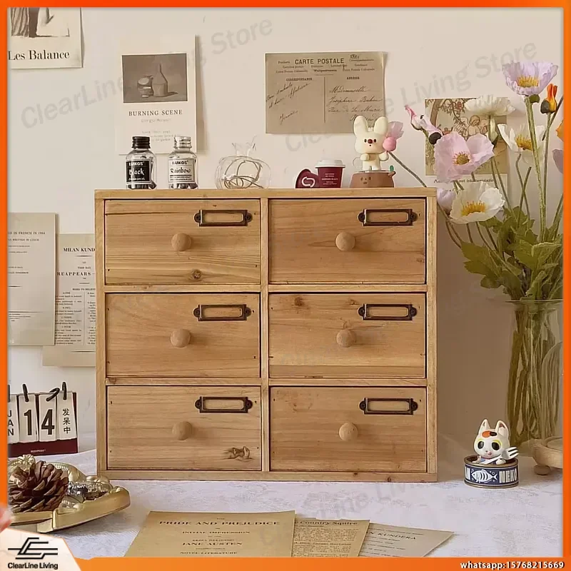 

Wooden Desktop Storage Cabinet with Drawers for Office Home Living Room Candy Box Medical Kit Pencil Case Sundries Organizer