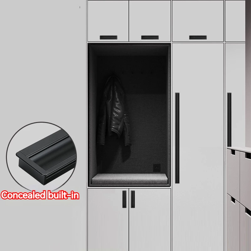 

Light Luxury Wardrobe Sliding Door Drawer Concealed Slotted Invisible Handle Black Extended Modern Minimalist Embedded Handle