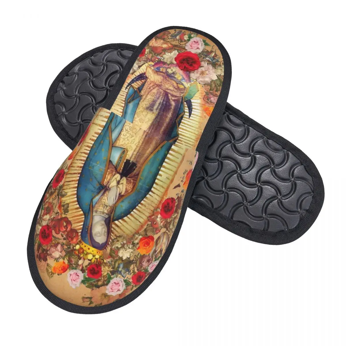 Custom Our Lady Of Guadalupe Virgin Mary Catholic Mexico Soft Scuff Memory Foam Slippers Women Spa House Shoes