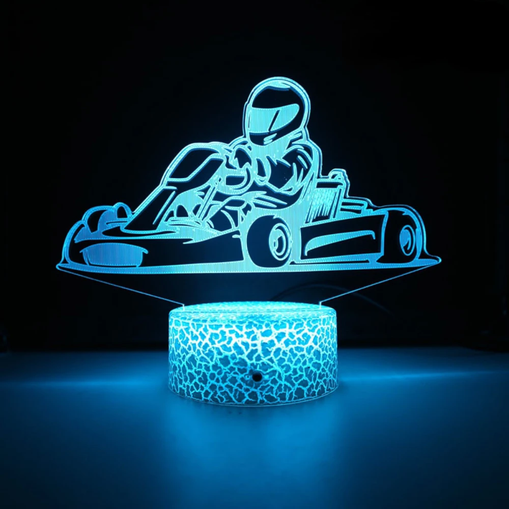 Luz de noche 3D de coche para niños, lámpara de Noche de Carreras deportivas, 16 colores que cambian con control remoto, decoración de dormitorio,