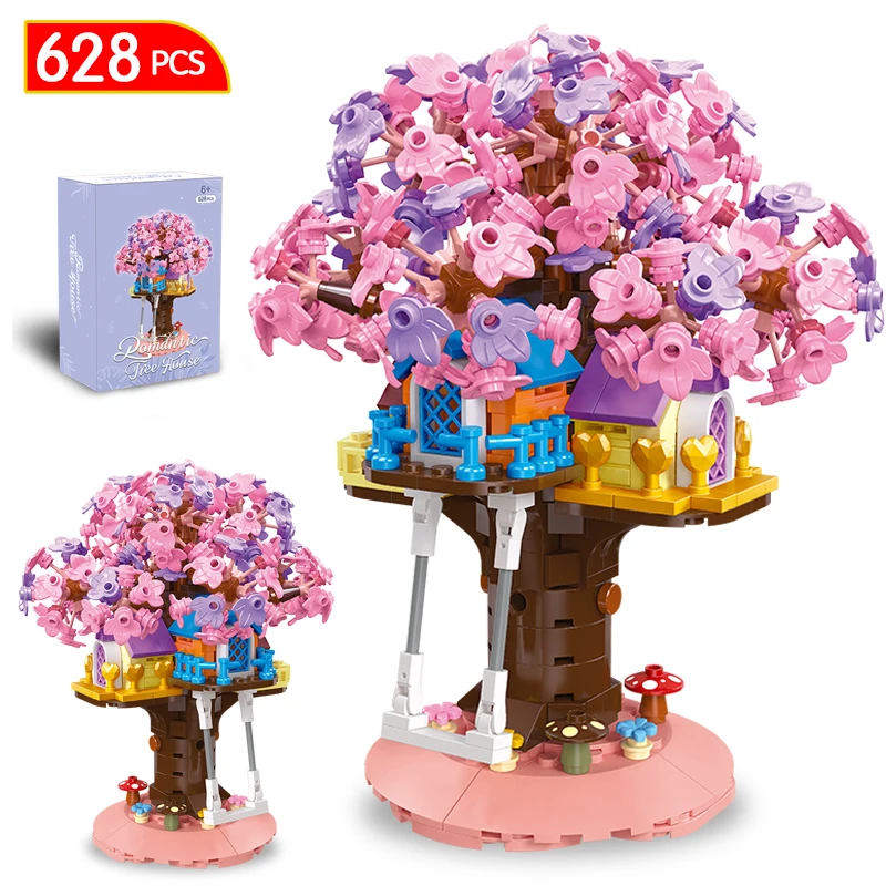 628PCS Romantic City Flowers Tree House Model Building Blocks Home Decoration Brick DIY Assemble Toys for Children Girls Gifts